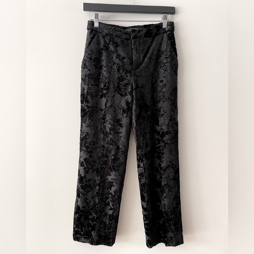 ZARA VELVET PRINT CROP TROUSER in Black